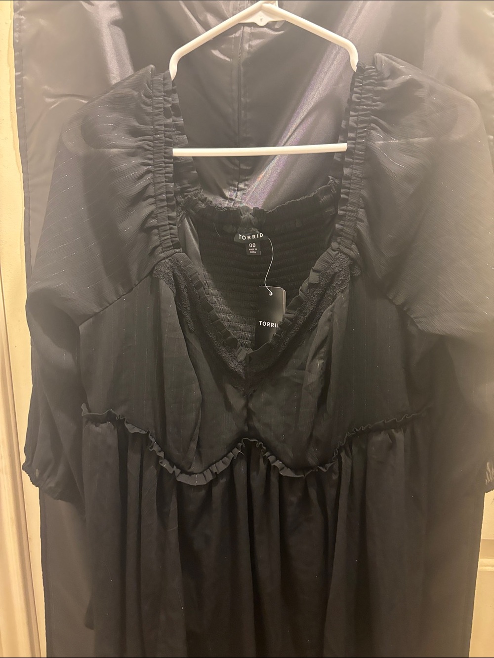 torrid Black Peasant Puff Sleeve Smocked Neck Blouse